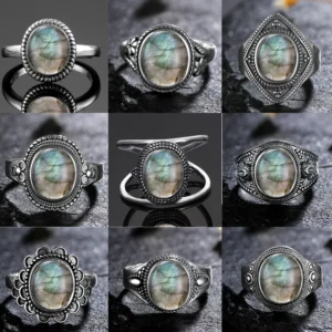 Bague en pierre de labradorite.