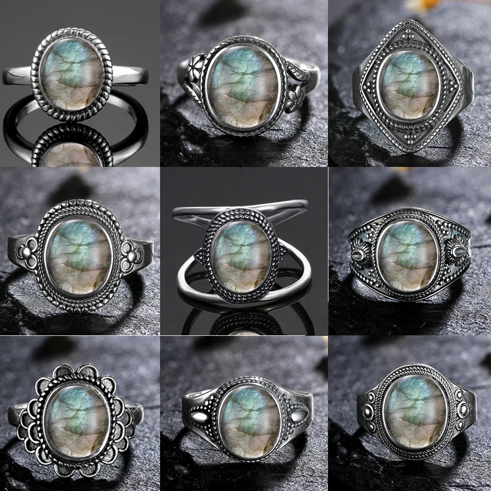 Bague en pierre de labradorite.