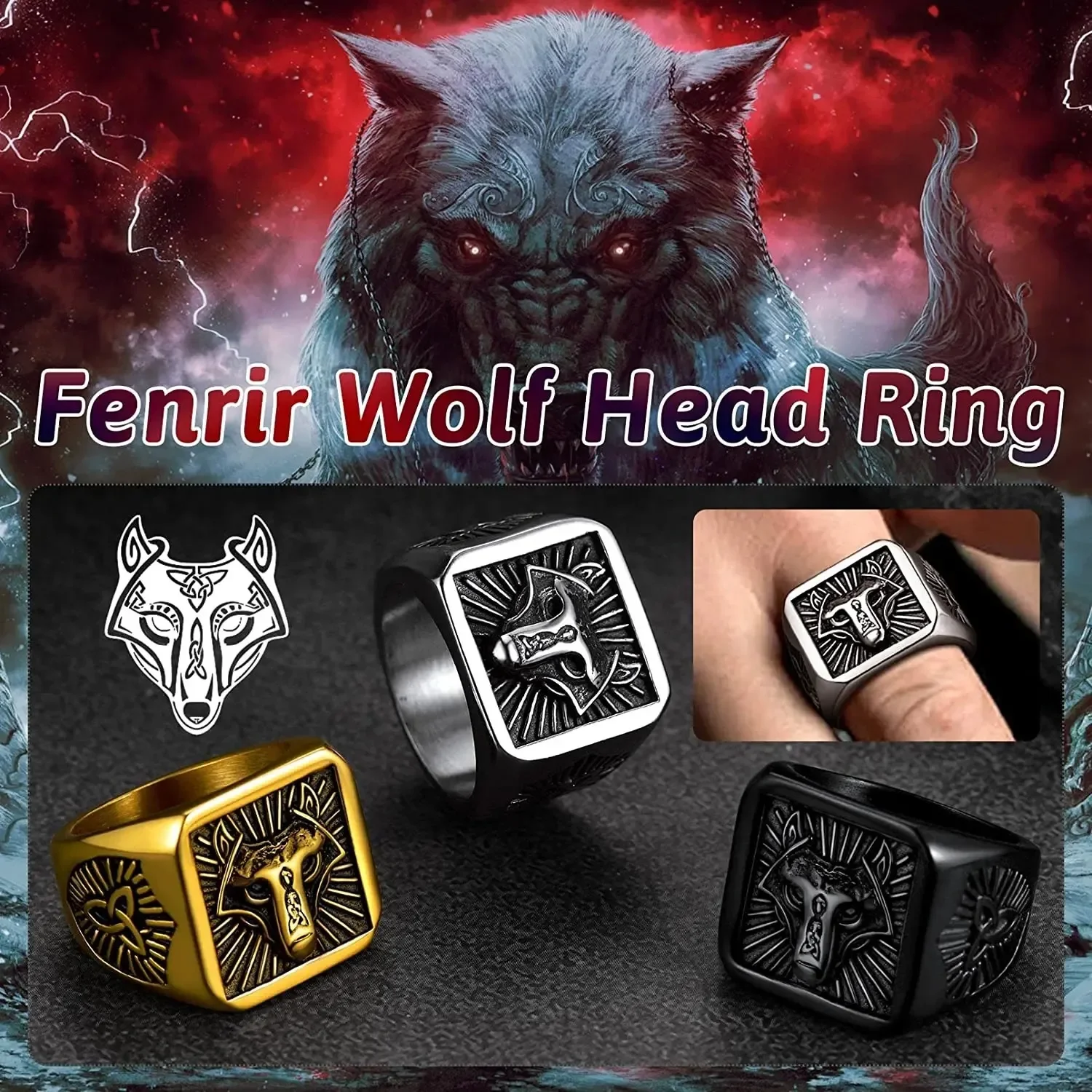 Chevalières en acier inoxydable, Runes nordiques et symboles vikings (Taille 7 à 14) – Image 2